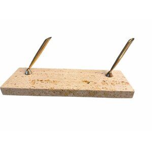 Sheaffer Vintage Mid-Century Double Pen Holder Desk Set Travertine Marble 70s